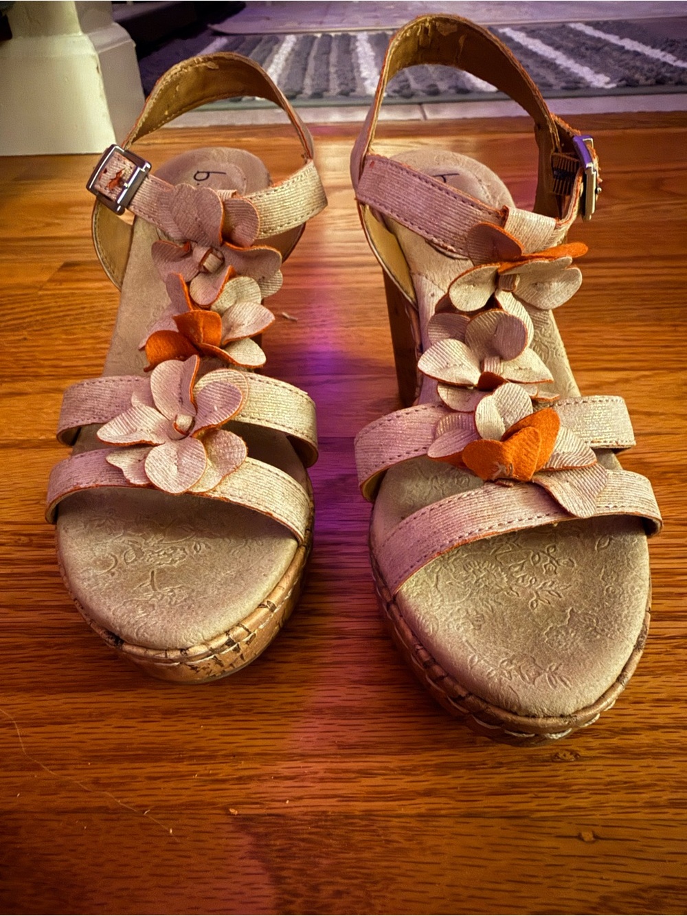 boc Beige and Orange Floral Wedge Sandals